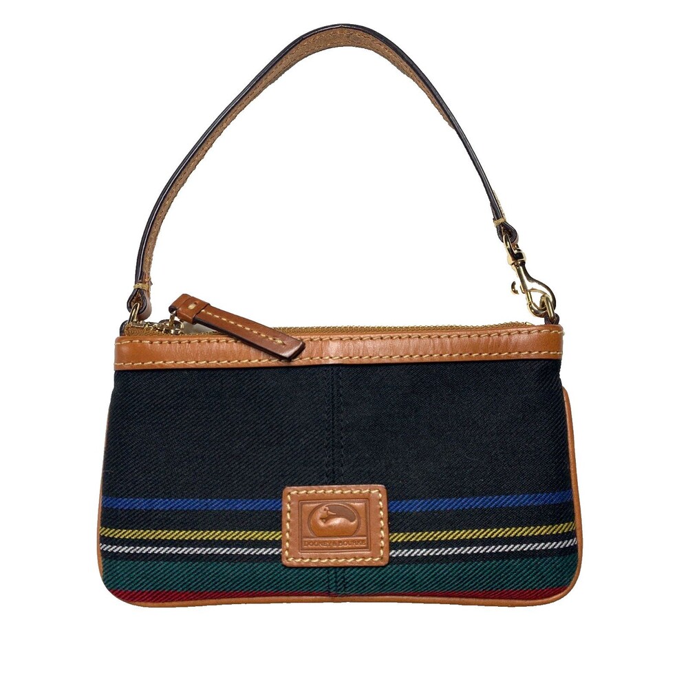 Dooney & Bourke Tartan Plaid Large Zip Wristlet Canvas Multi Stripe Bag